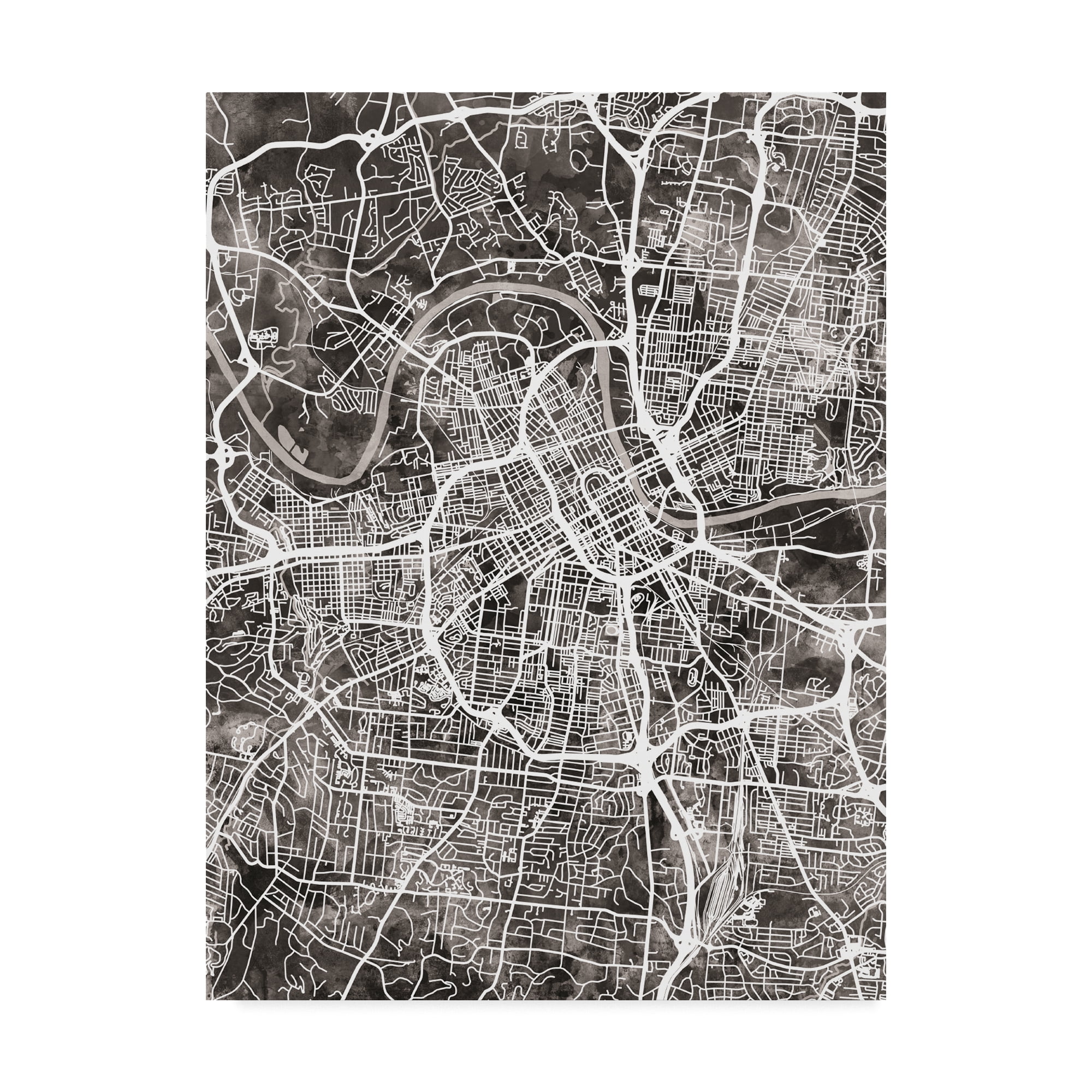 Trademark Fine Art Cityscape Canvas Art ' Nashville Tennessee City Map Black ' by Michael Tompsett