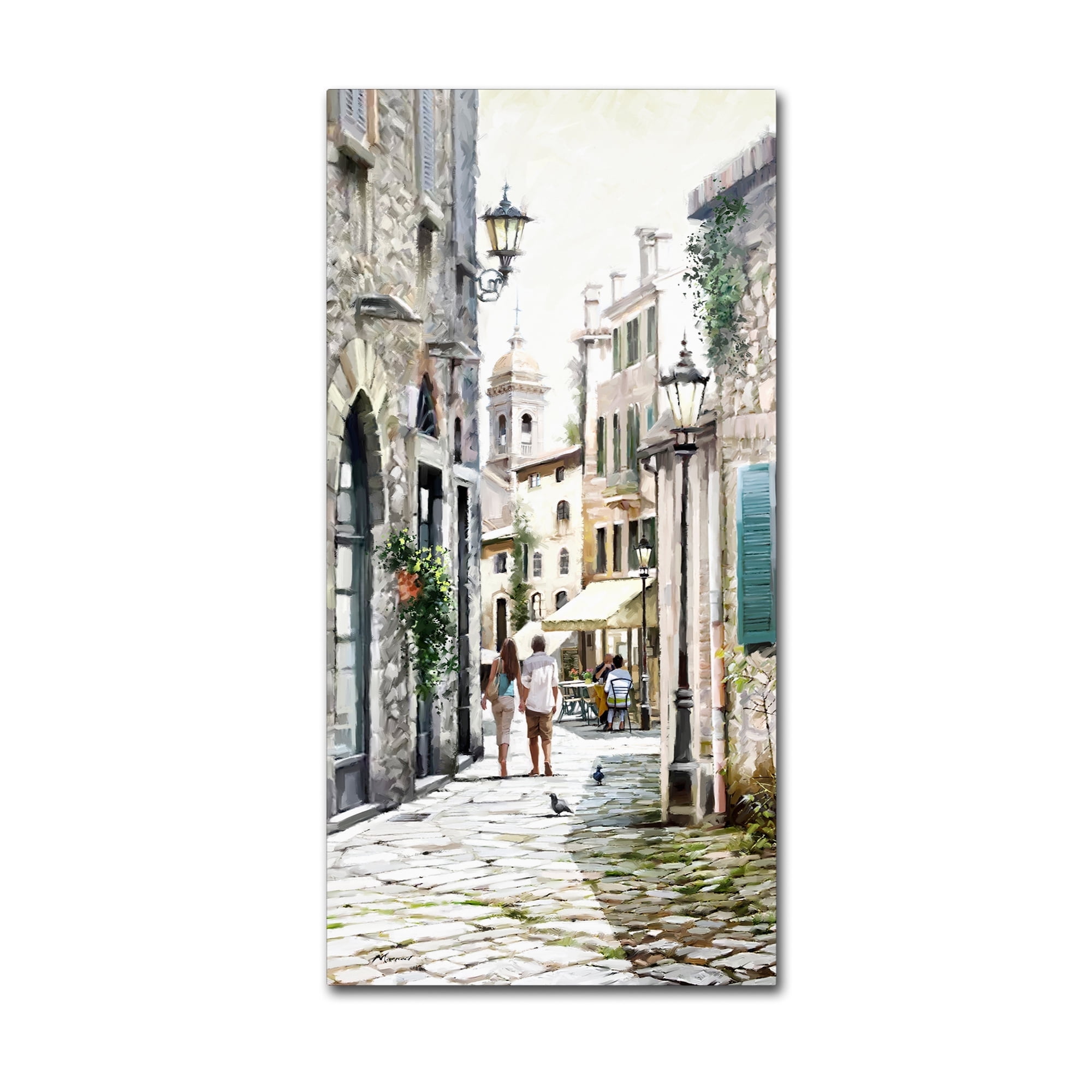 Romantic Stroll Cityscape Canvas Art in Light Brown and Gray