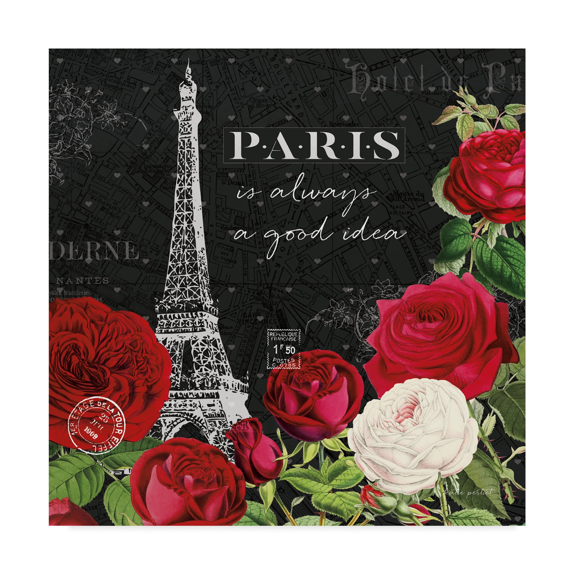 Trademark Fine Art Cityscape Canvas Art ' Rouge Paris Ii Black ' by Katie Pertiet