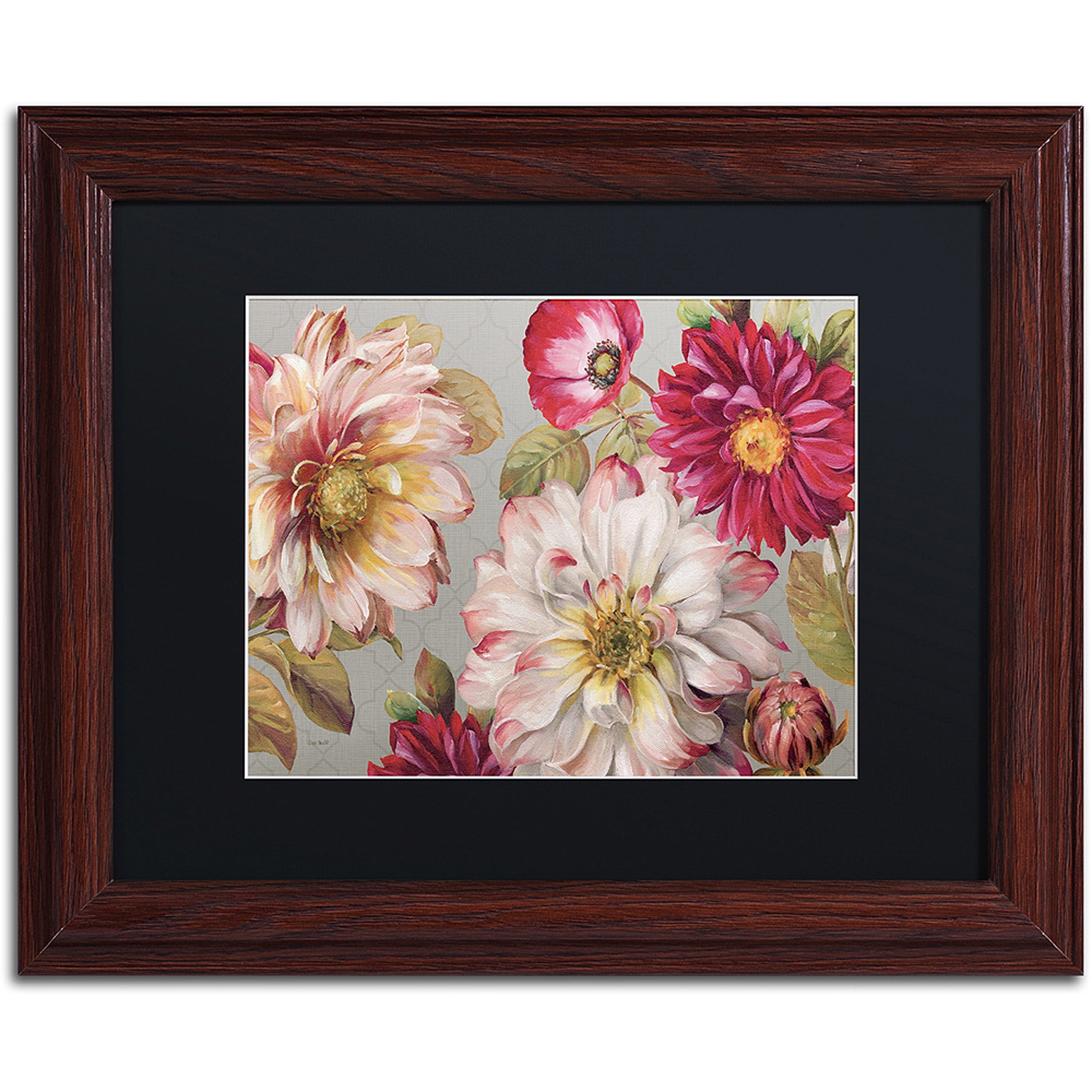 Lisa Audit Floral Geometric Print on Canvas with Black Wood Frame