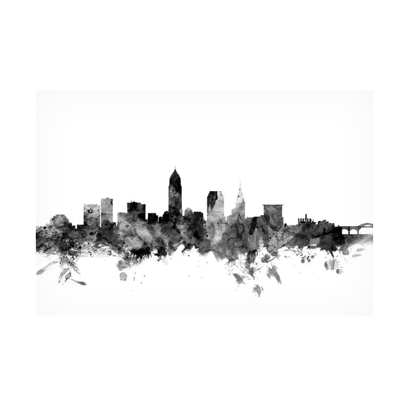 Trademark Fine Art Michael Tompsett Cleveland Ohio Skyline B&W Canvas Wall Art - 12x19