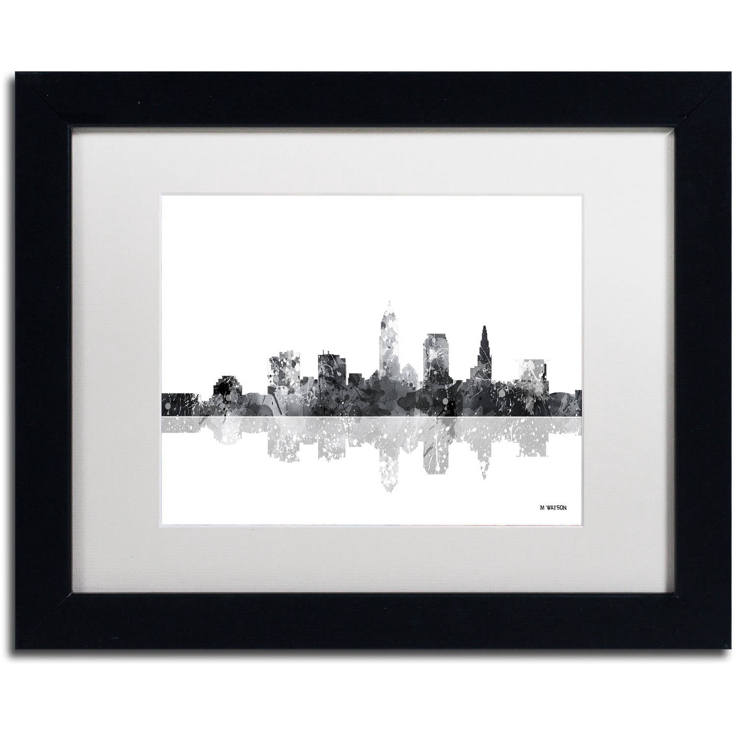 Trademark Fine Art "Cleveland Ohio Skyline BG-1" Canvas Art by Marlene Watson, White Matte, Black Frame
