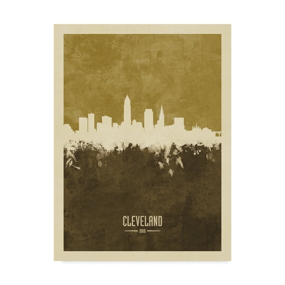 Trademark Fine Art 'Cleveland Ohio Skyline Brown' Canvas Art by Michael Tompsett