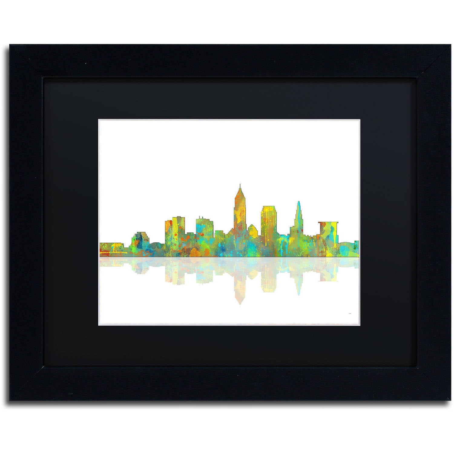 Trademark Fine Art "Cleveland Ohio Skyline" Canvas Art by Marlene Watson Black Matte, Black Frame