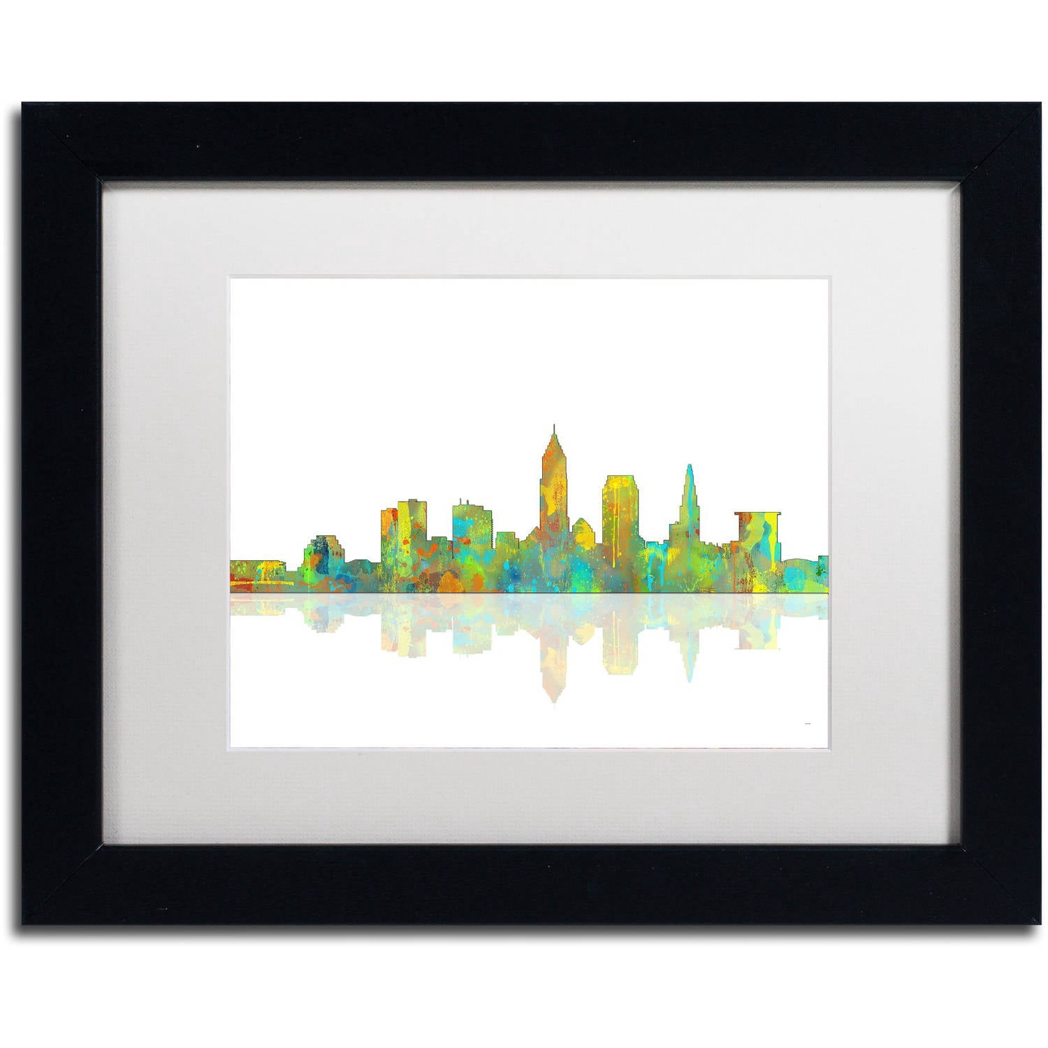 Trademark Fine Art "Cleveland Ohio Skyline" Canvas Art by Marlene Watson White Matte, Black Frame