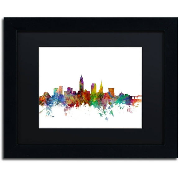 Trademark Fine Art 'Cleveland Ohio Skyline' Canvas Art by Michael Tompsett, Black Matte, Black Frame