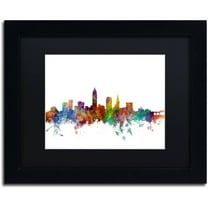 Trademark Fine Art 'Cleveland Ohio Skyline' Canvas Art by Michael Tompsett, Black Matte, Black Frame