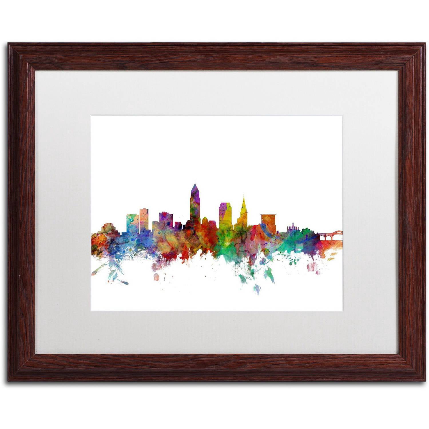 Trademark Fine Art 'Cleveland Ohio Skyline' Canvas Art by Michael Tompsett, White Matte, Wood Frame
