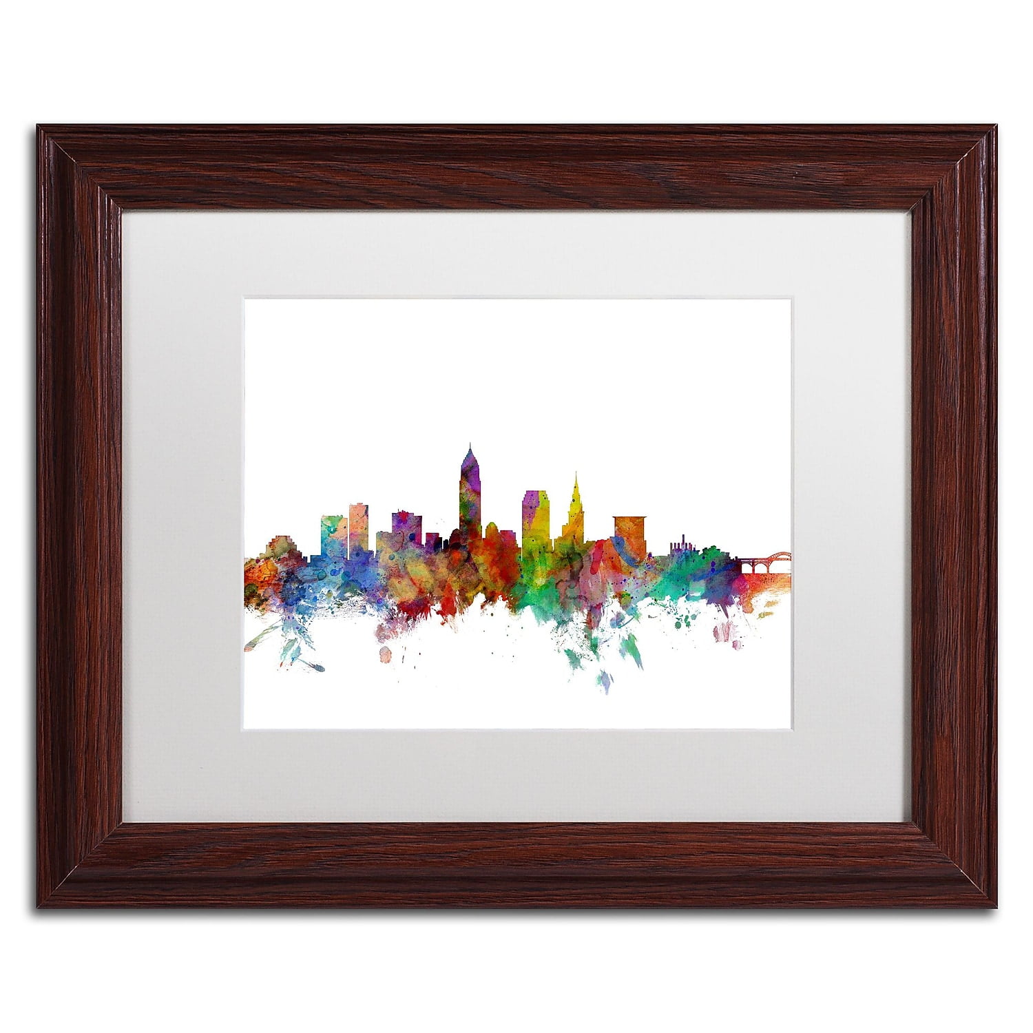 Trademark Fine Art 'Cleveland Ohio Skyline' Canvas Art by Michael Tompsett, White Matte, Wood Frame