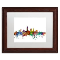 Trademark Fine Art 'Cleveland Ohio Skyline' Canvas Art by Michael Tompsett, White Matte, Wood Frame