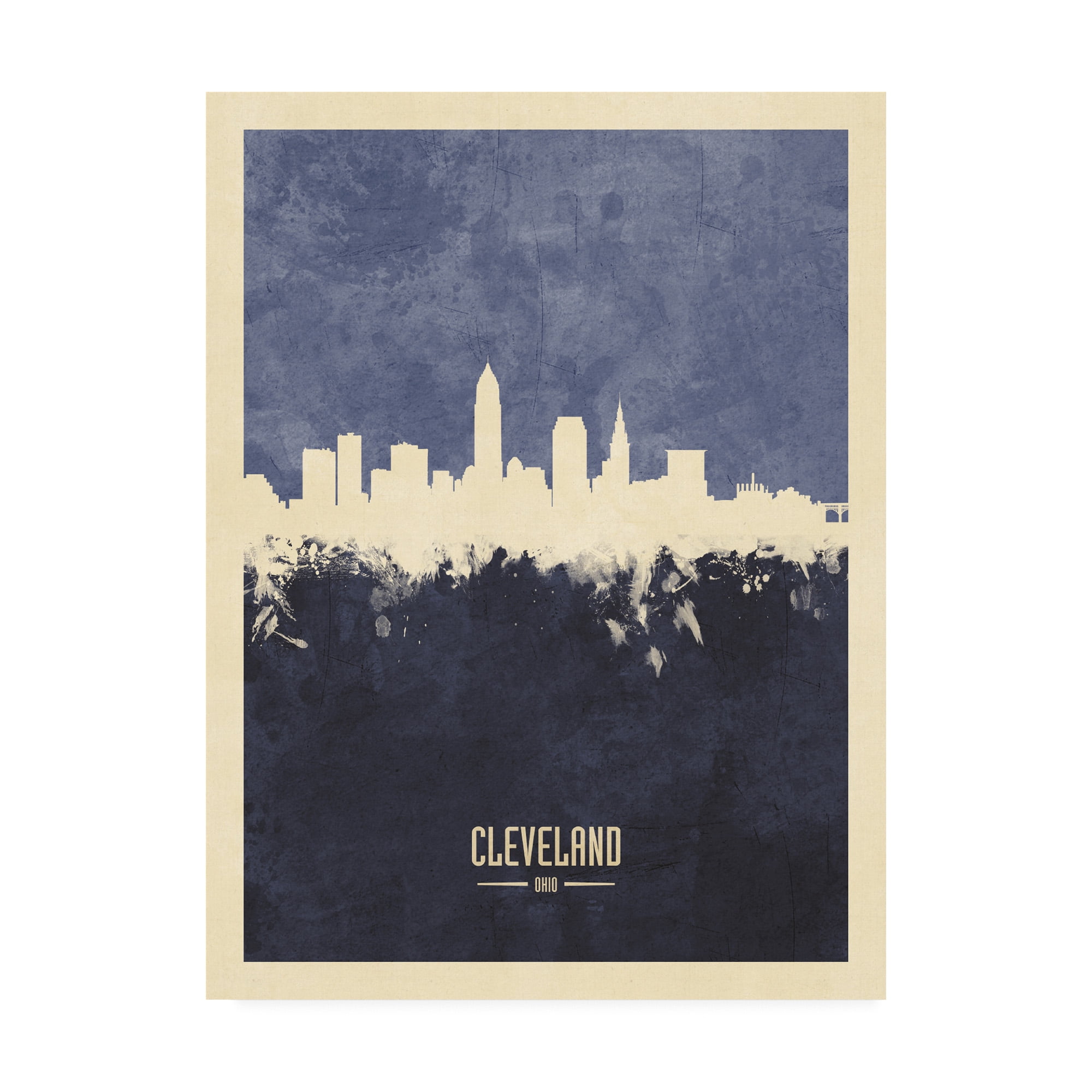 Trademark Fine Art 'Cleveland Ohio Skyline Navy' Canvas Art by Michael Tompsett