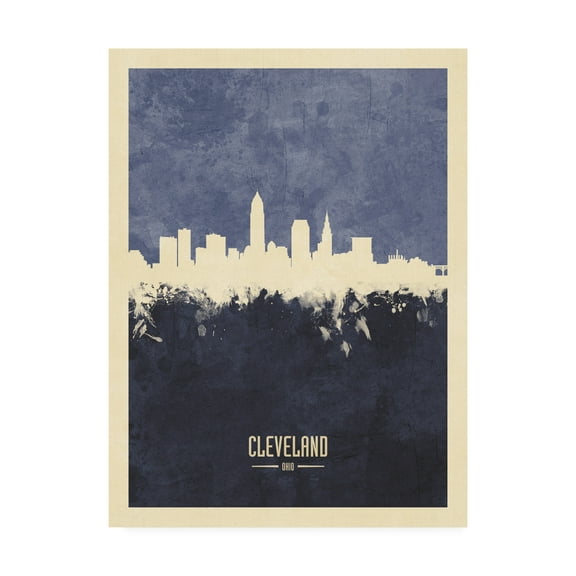 Trademark Fine Art 'Cleveland Ohio Skyline Navy' Canvas Art by Michael Tompsett