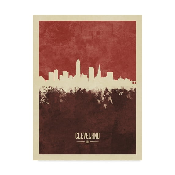 Trademark Fine Art 'Cleveland Ohio Skyline Red II' Canvas Art by Michael Tompsett