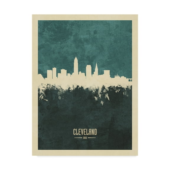 Trademark Fine Art 'Cleveland Ohio Skyline Teal' Canvas Art by Michael Tompsett