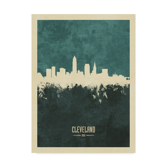 Trademark Fine Art 'Cleveland Ohio Skyline Teal' Canvas Art by Michael Tompsett