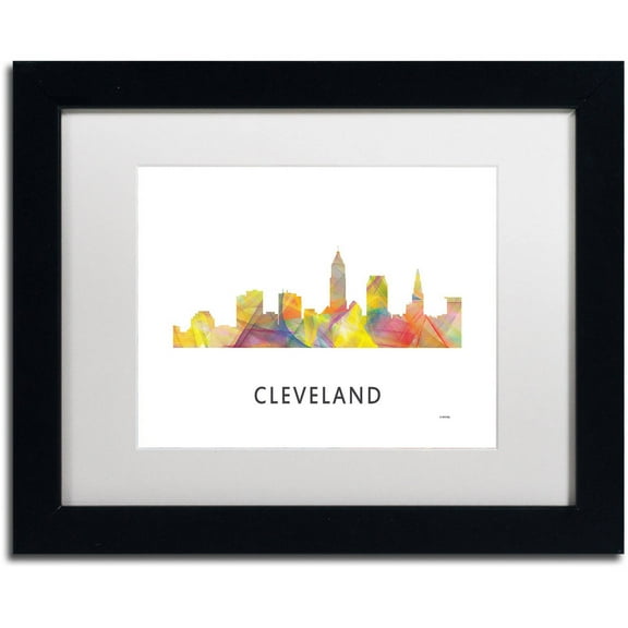 Trademark Fine Art 'Cleveland Ohio Skyline WB-1' Canvas Art by Marlene Watson, White Matte, Black Frame