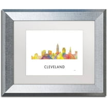 Trademark Fine Art 'Cleveland Ohio Skyline WB-1' Canvas Art by Marlene Watson, White Matte, Silver Frame