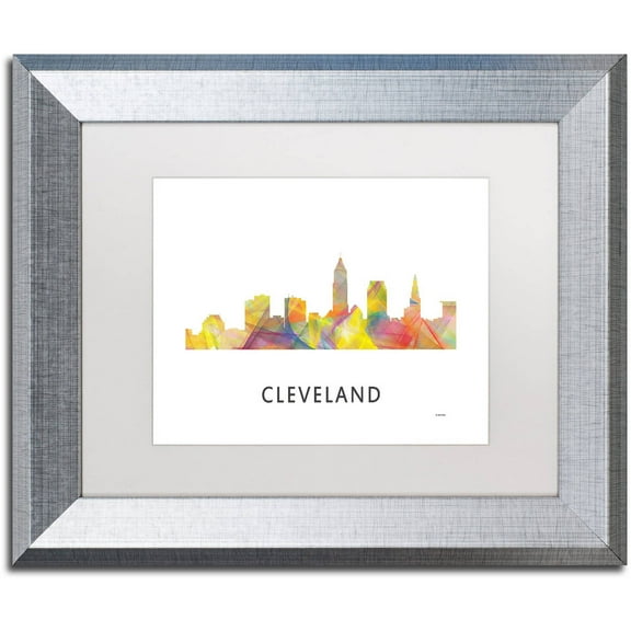 Trademark Fine Art 'Cleveland Ohio Skyline WB-1' Canvas Art by Marlene Watson, White Matte, Silver Frame