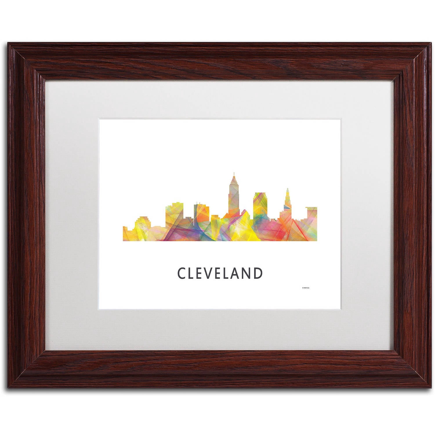 Trademark Fine Art 'Cleveland Ohio Skyline WB-1' Canvas Art by Marlene Watson, White Matte, Wood Frame