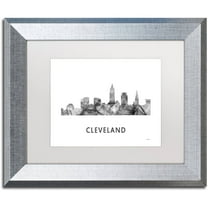 Trademark Fine Art 'Cleveland Ohio Skyline WB-BW' Canvas Art by Marlene Watson, White Matte, Silver Frame