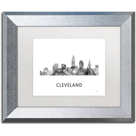 Trademark Fine Art 'Cleveland Ohio Skyline WB-BW' Canvas Art by Marlene Watson, White Matte, Silver Frame