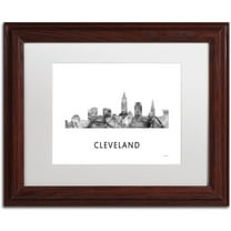 Trademark Fine Art 'Cleveland Ohio Skyline WB-BW' Canvas Art by Marlene Watson, White Matte, Wood Frame