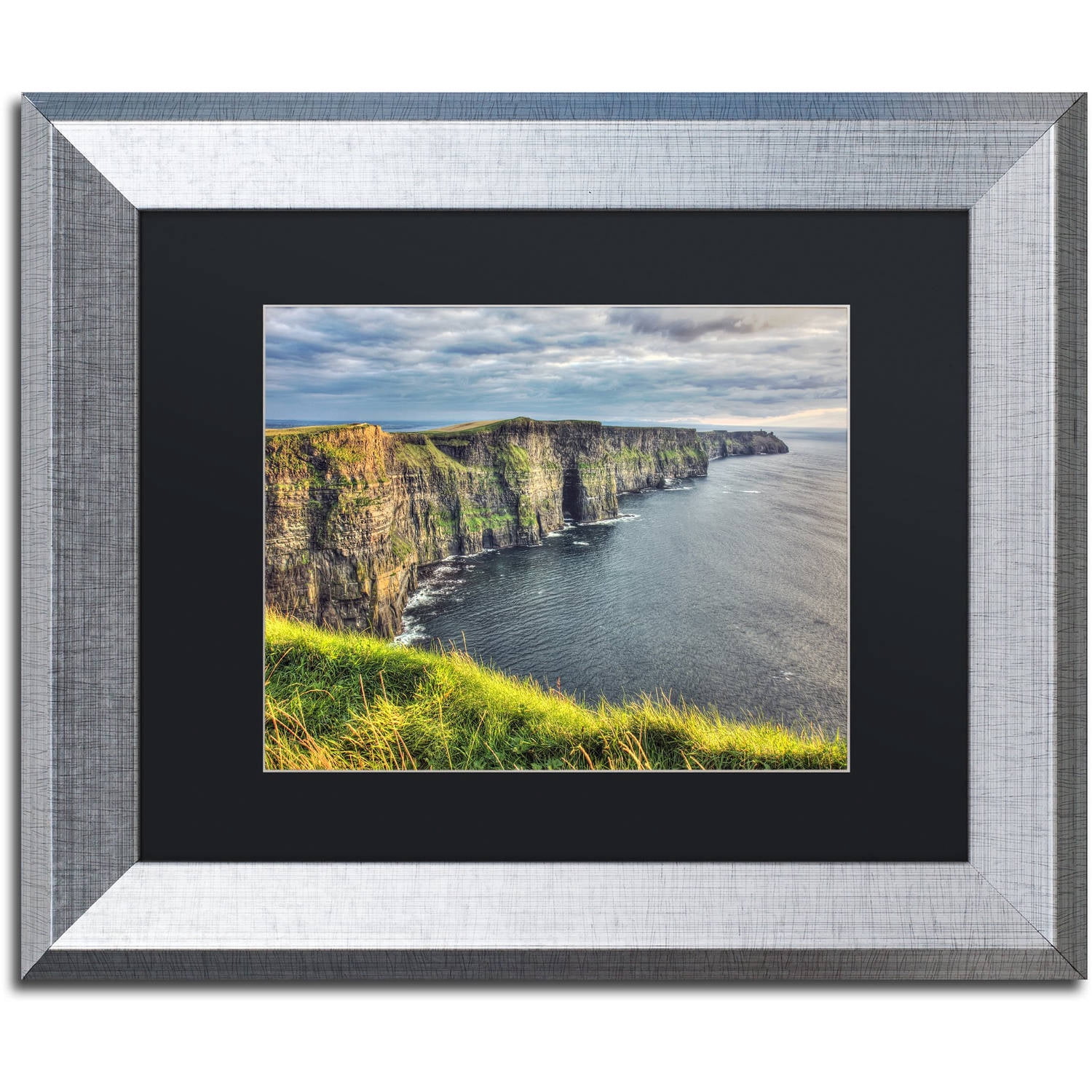Trademark Fine Art "Cliffs of Moher Ireland" Canvas Art by Pierre Leclerc Black Matte, Silver Frame