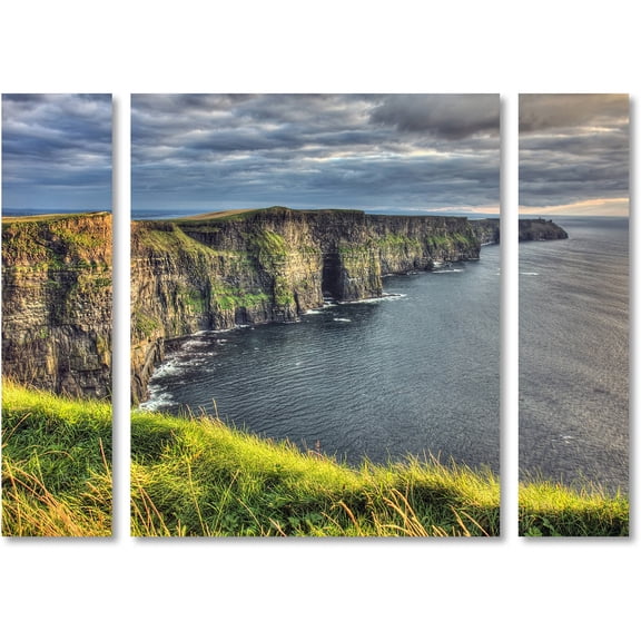 Trademark Fine Art "Cliffs of Moher Ireland" Canvas Art by Pierre Leclerc Three Panel Set