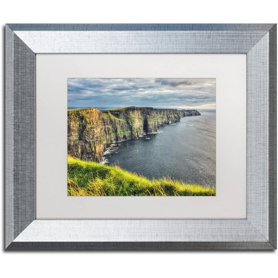 Trademark Fine Art "Cliffs of Moher Ireland" Canvas Art by Pierre Leclerc White Matte, Silver Frame