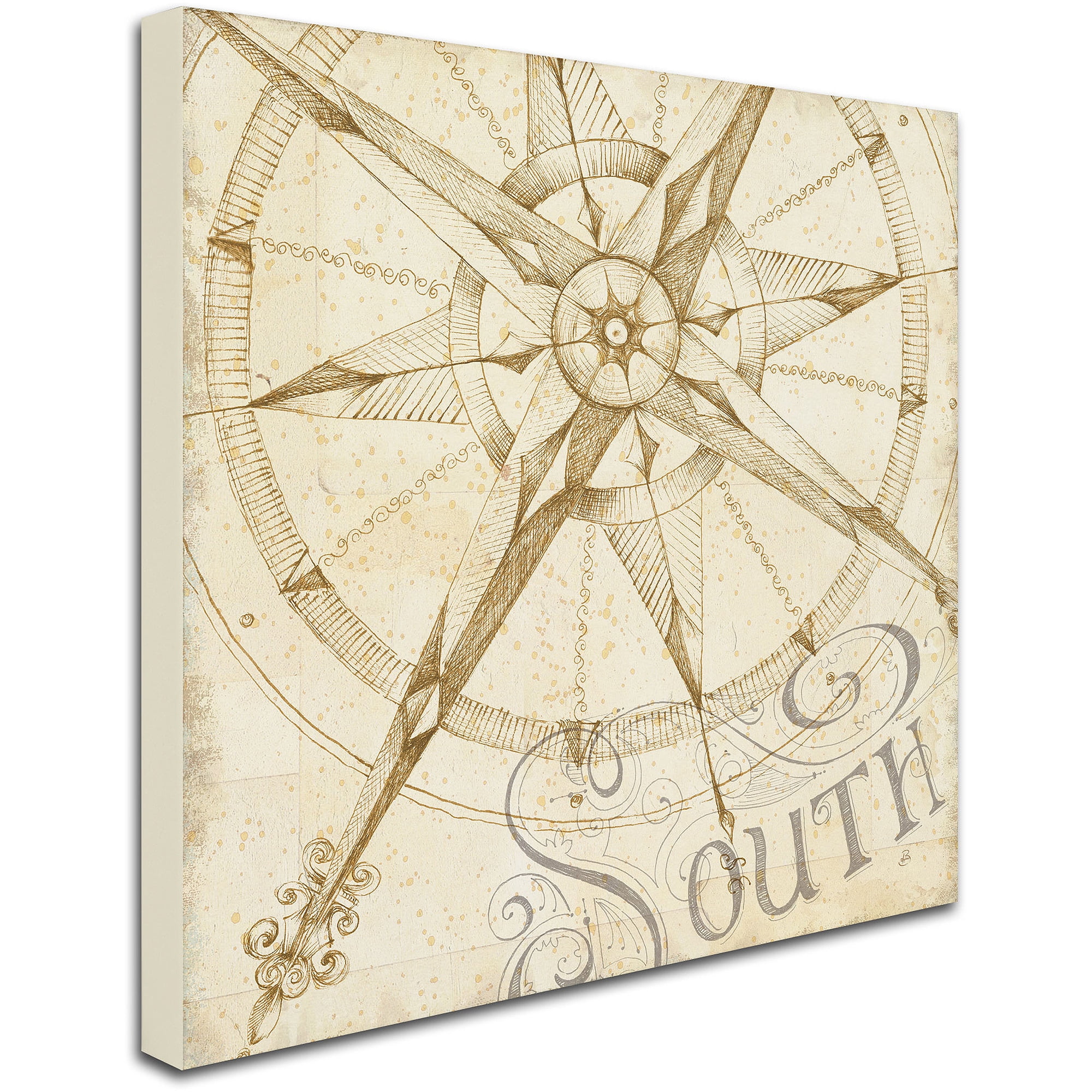 Sepia Compass South Coast Canvas Art in Beige and Brown