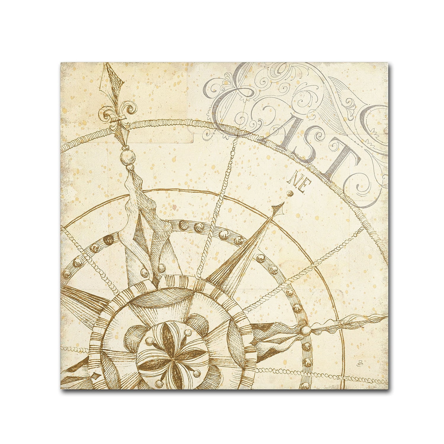 Sepia Coastal Compass Square Framed Canvas Art, 14" x 14"