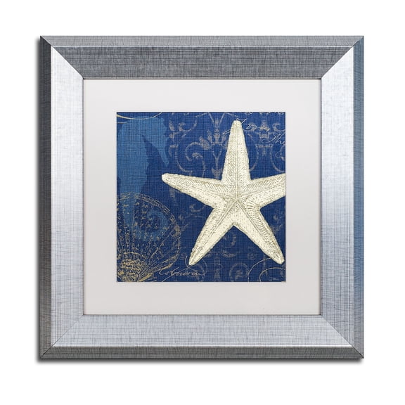 Trademark Fine Art "Coastal Moonlight I Teal" Canvas Art by Pela Studio White Matte, Silver Frame