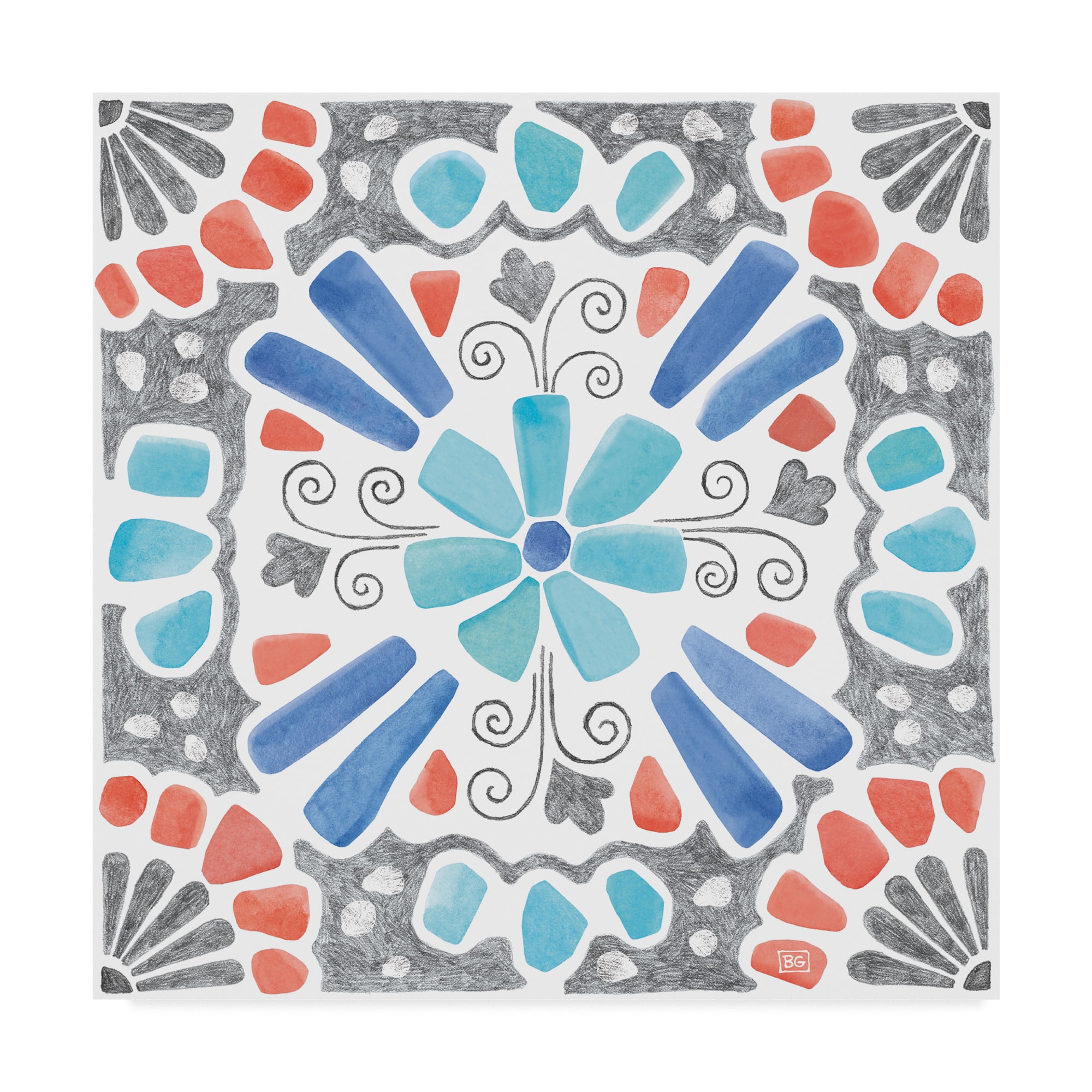 Blue and Red Flower Abstract Canvas Art, 24" x 24"