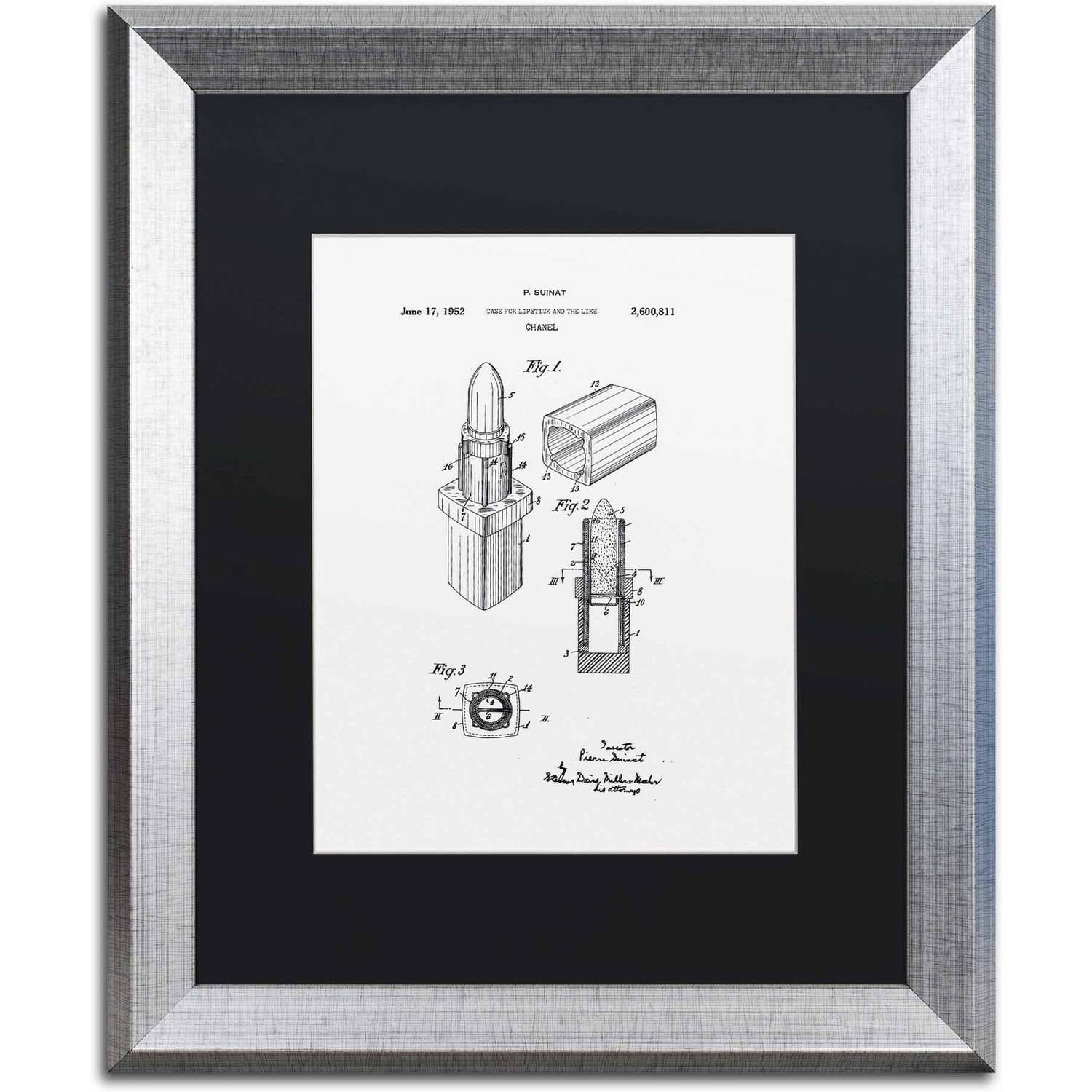 Trademark Fine Art "Cocktail Shaker Patent 1884 White" Canvas Art by Claire Doherty Black Matte, Silver Frame