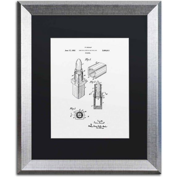 Trademark Fine Art "Cocktail Shaker Patent 1884 White" Canvas Art by Claire Doherty Black Matte, Silver Frame