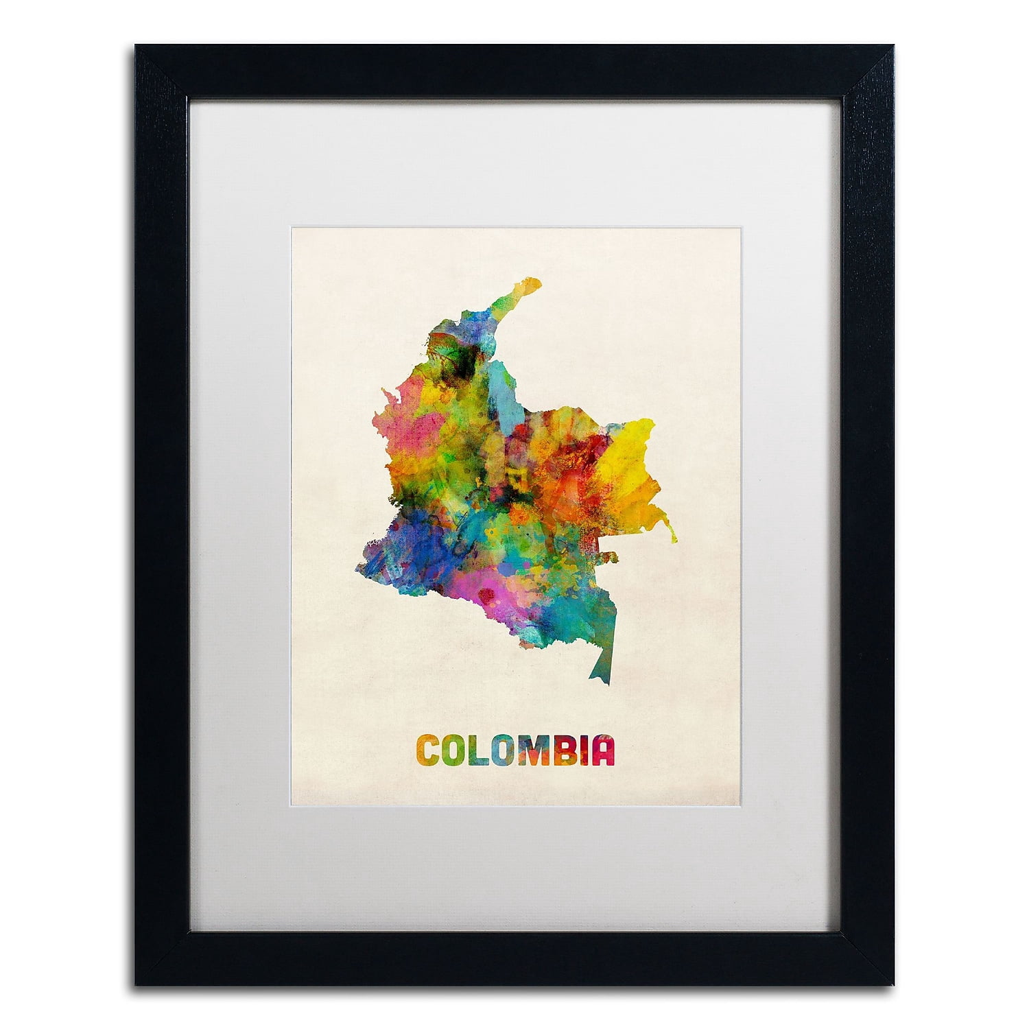 Trademark Fine Art ''Colombia Watercolor Map'' by Michael Tompsett 16" x 20" White Matted Black