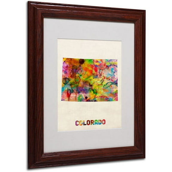 Trademark Fine Art "Colorado Map" Matted Framed Art by Michael Tompsett, Wood Frame