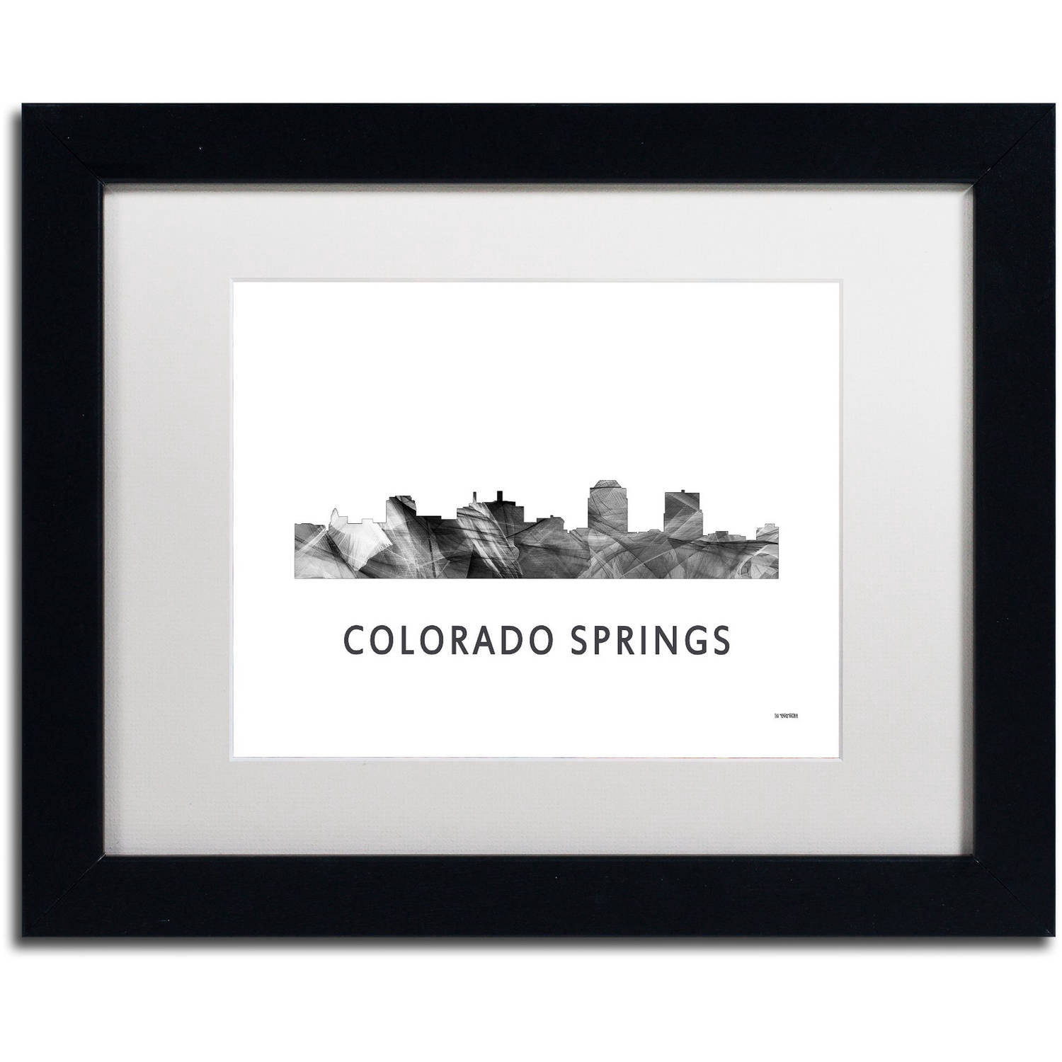 Trademark Fine Art 'Colorado Springs CO Skyline WB-BW' Canvas Art by Marlene Watson, White Matte, Black Frame