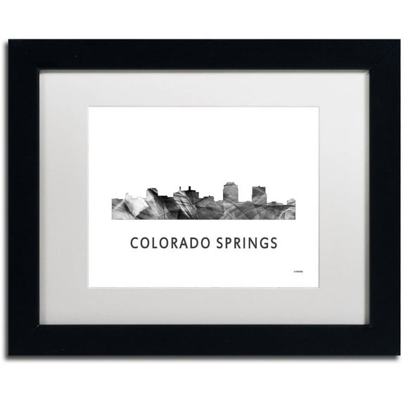 Trademark Fine Art 'Colorado Springs CO Skyline WB-BW' Canvas Art by Marlene Watson, White Matte, Black Frame