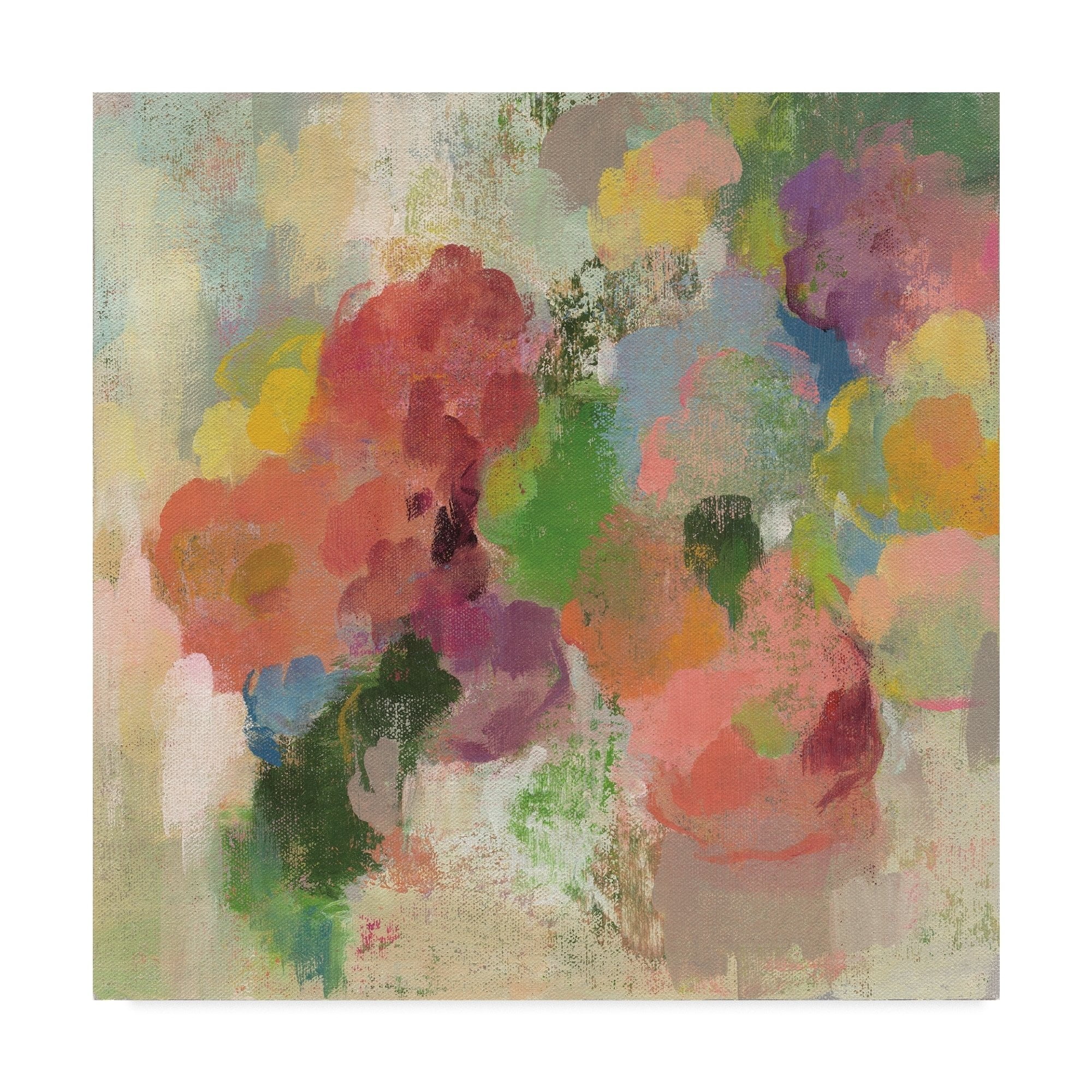 Colorful Floral Square Canvas Art in Gray and Teal