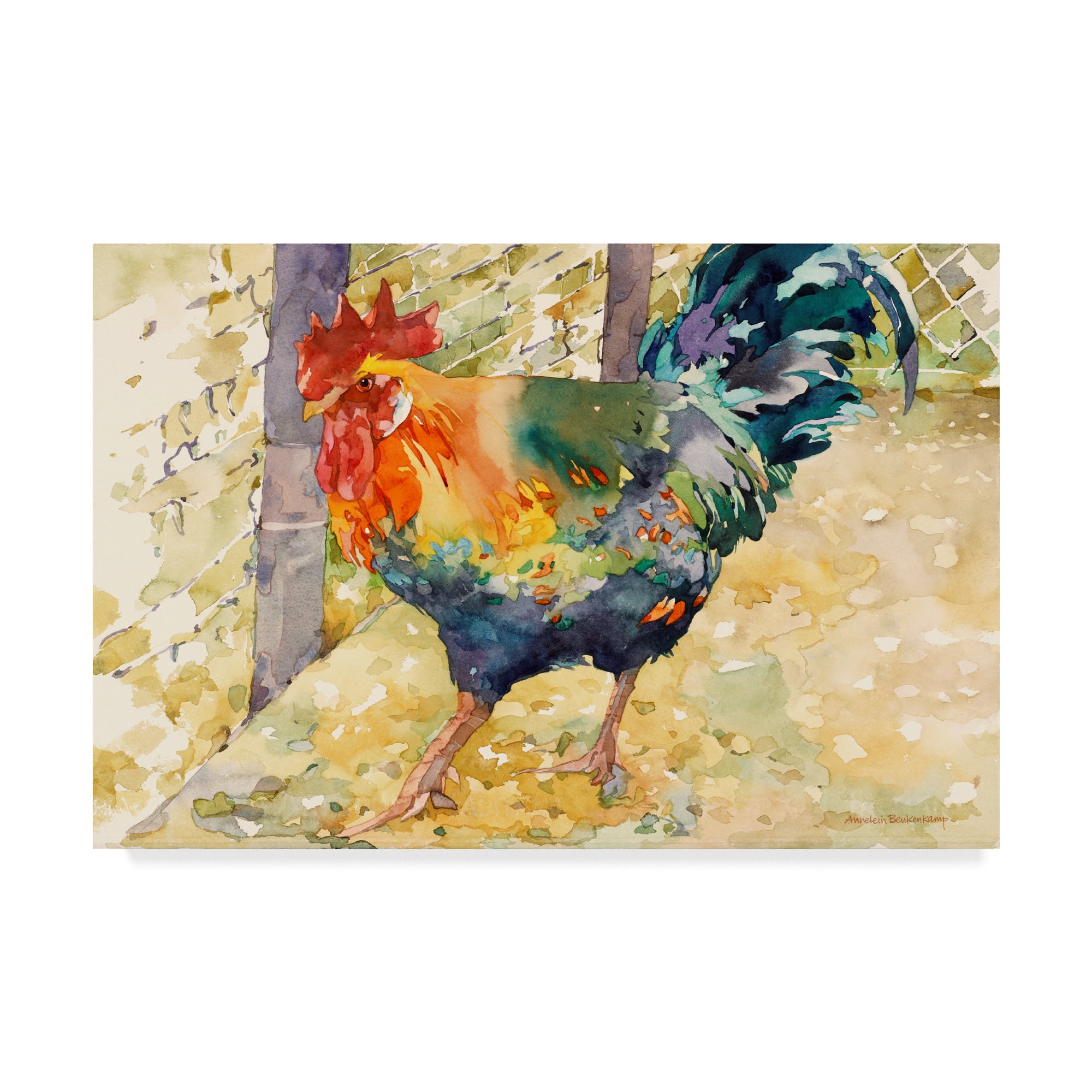 Trademark Fine Art 'Colorful Rooster In Hay' Canvas Art by Annelein Beukenkamp