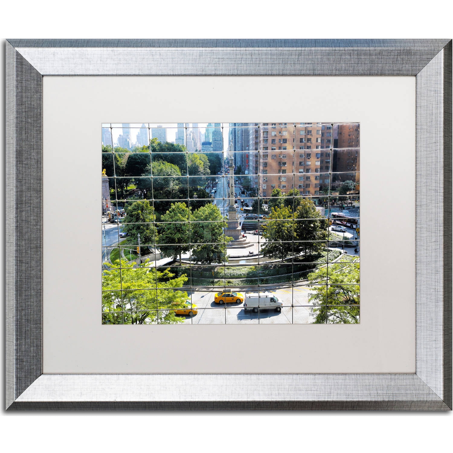 Trademark Fine Art "Columbus Circle" Canvas Art by CATeyes, White Matte, Silver Frame