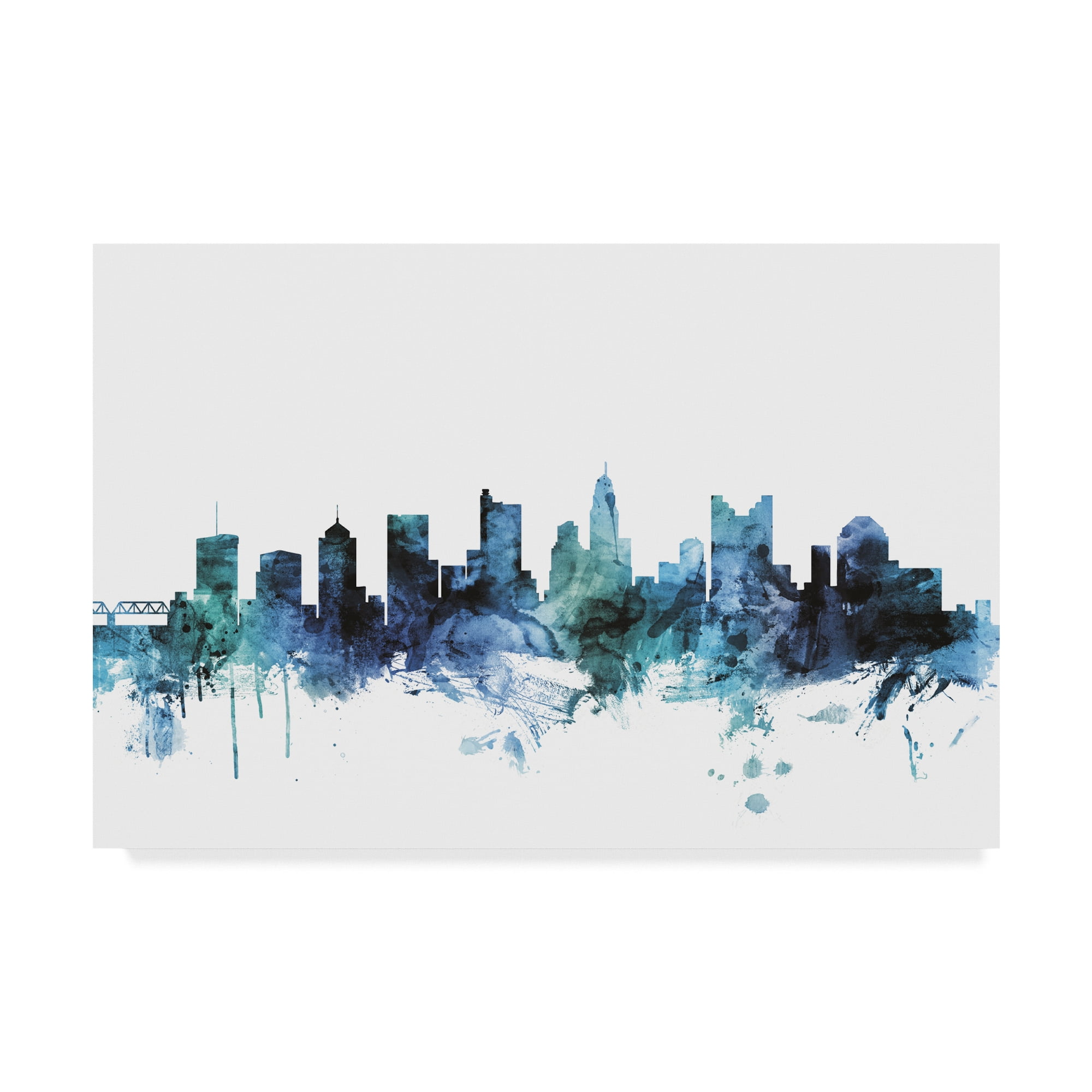 Trademark Fine Art 'Columbus Ohio Blue Teal Skyline' Canvas Art by Michael Tompsett