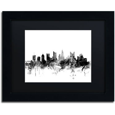 Trademark Fine Art "Columbus Ohio Skyline B&W" Canvas Art by Michael Tompsett, Black Matte, Black Frame