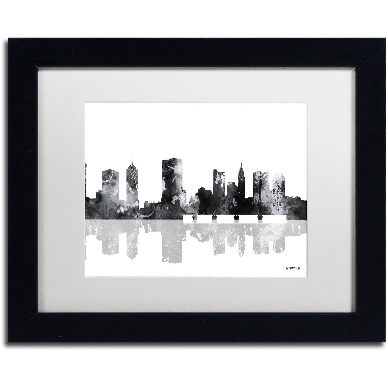 Trademark Fine Art "Columbus Ohio Skyline BG-1" Canvas Art by Marlene Watson, White Matte, Black Frame