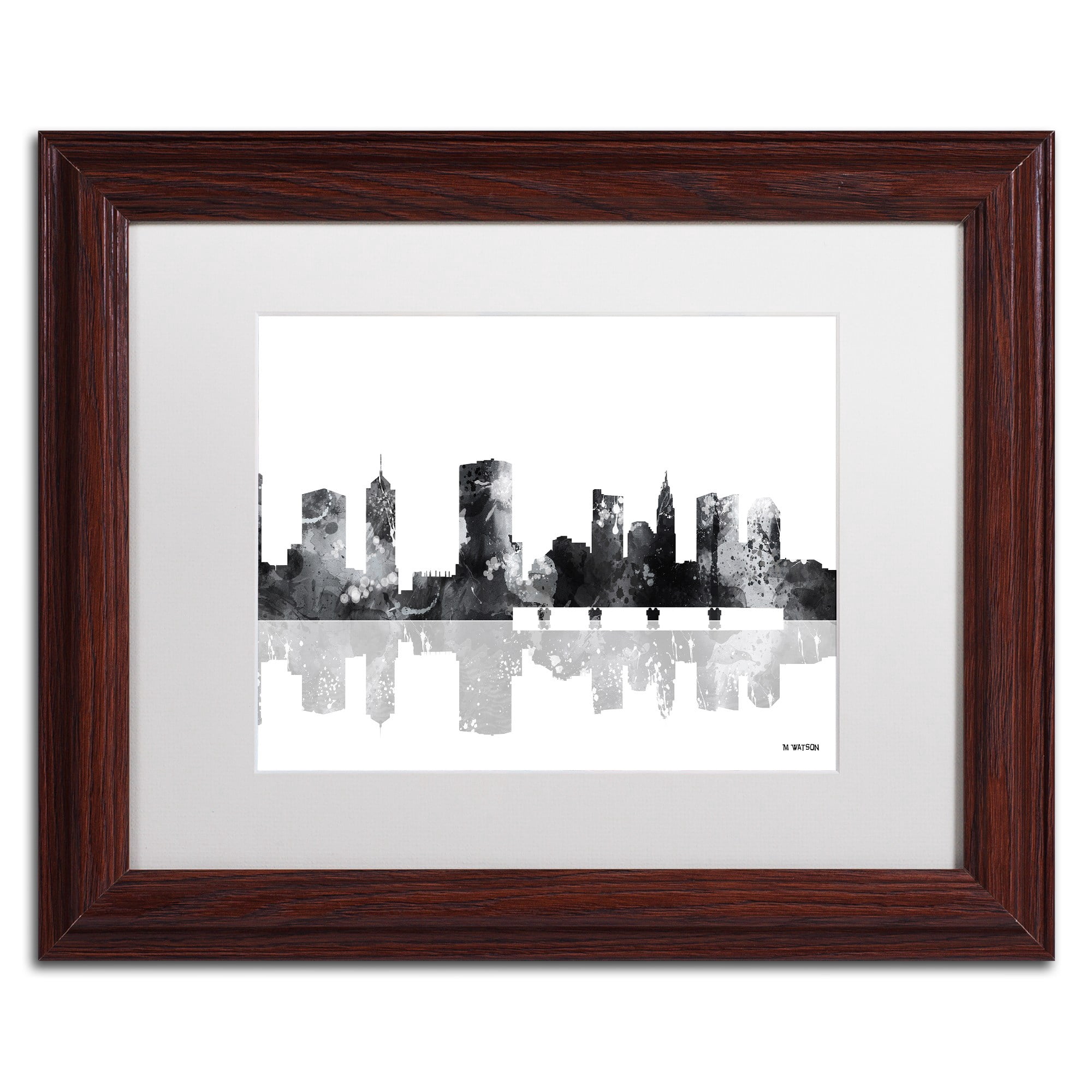 Trademark Fine Art "Columbus Ohio Skyline BG-1" Canvas Art by Marlene Watson, White Matte, Wood Frame