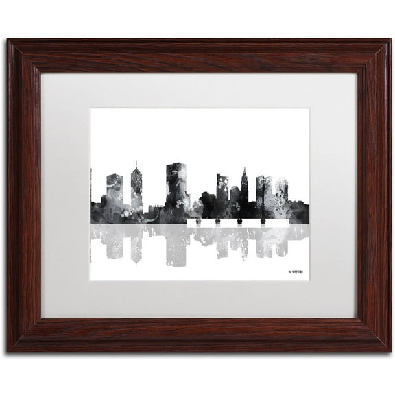 Trademark Fine Art "Columbus Ohio Skyline BG-1" Canvas Art by Marlene Watson, White Matte, Wood Frame