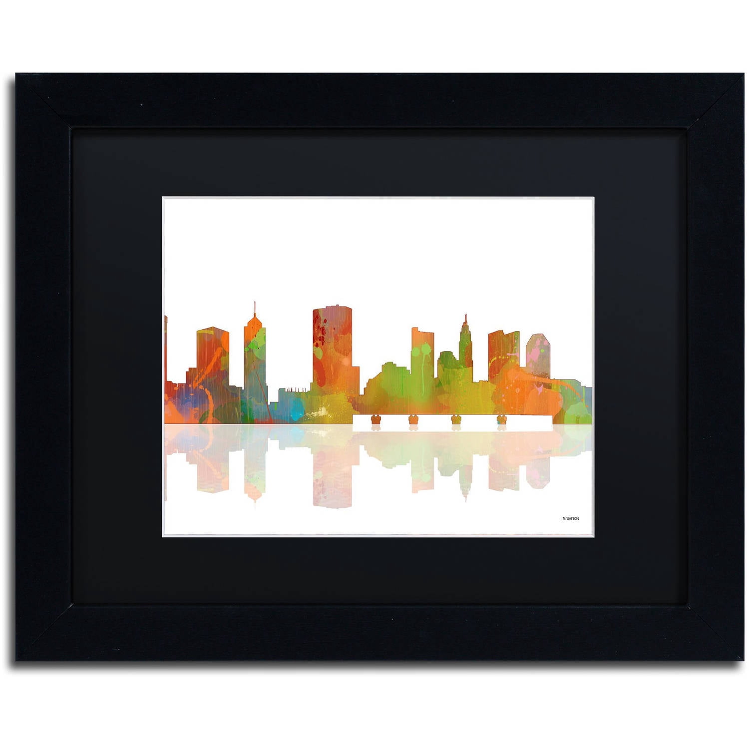 Trademark Fine Art "Columbus Ohio Skyline" Canvas Art by Marlene Watson Black Matte, Black Frame