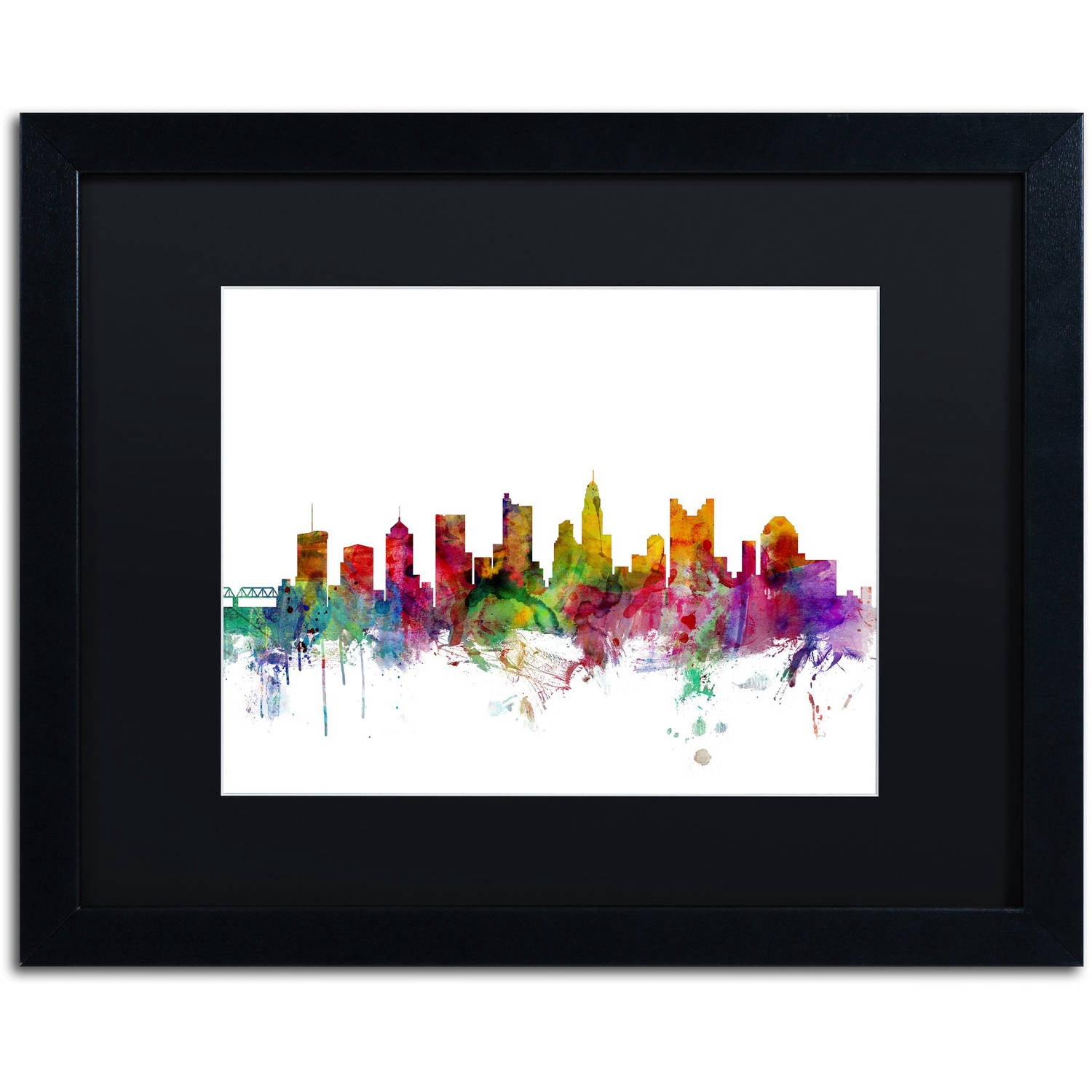 Trademark Fine Art 'Columbus Ohio Skyline' Canvas Art by Michael Tompsett, Black Matte, Black Frame