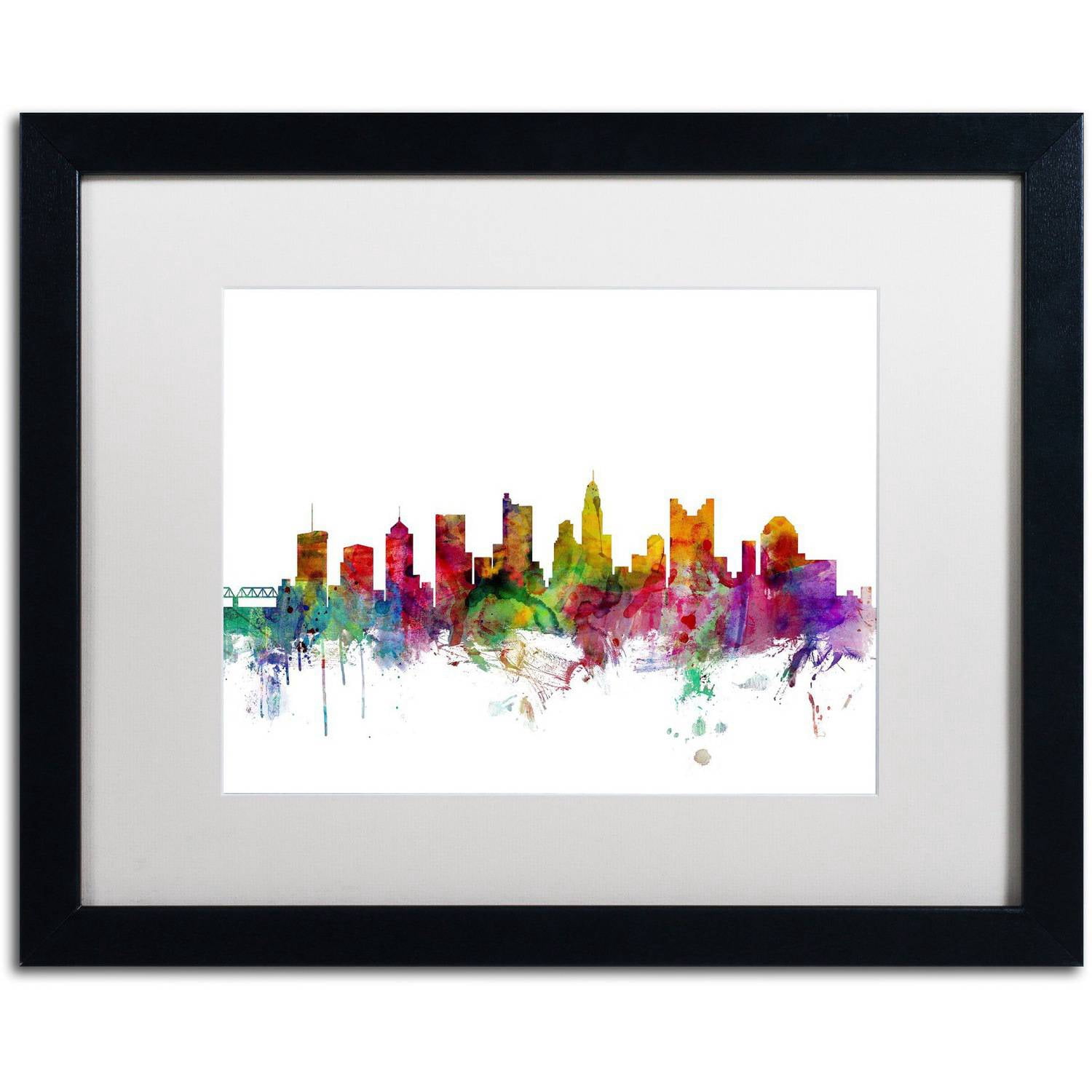 Trademark Fine Art 'Columbus Ohio Skyline' Canvas Art by Michael Tompsett, White Matte, Black Frame